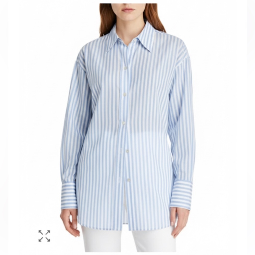 Vince Striped Oversized Shirt blue and white medium 100% cotton
